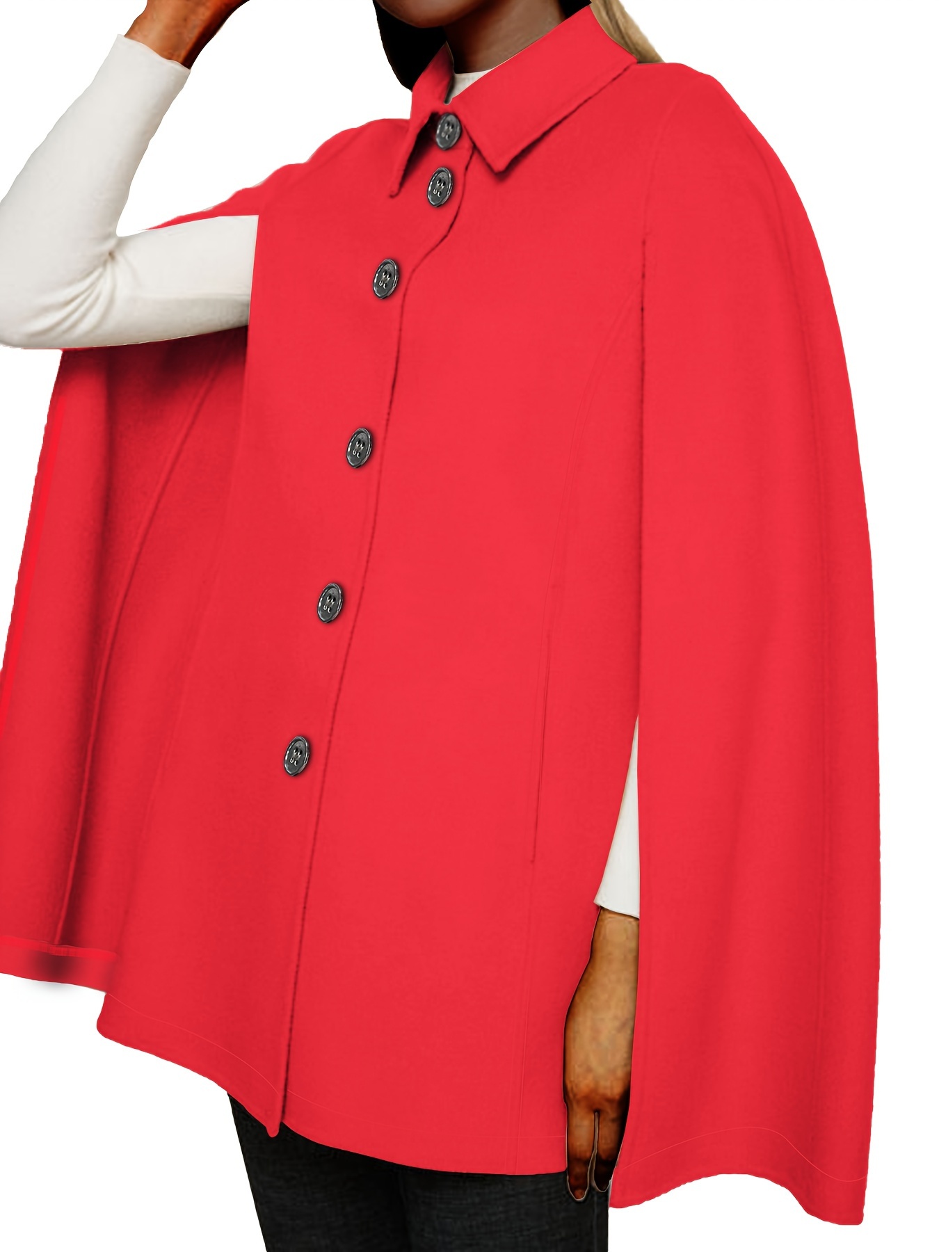 plus size casual coat womens plus solid cape sleeve button up lapel collar coat details 10