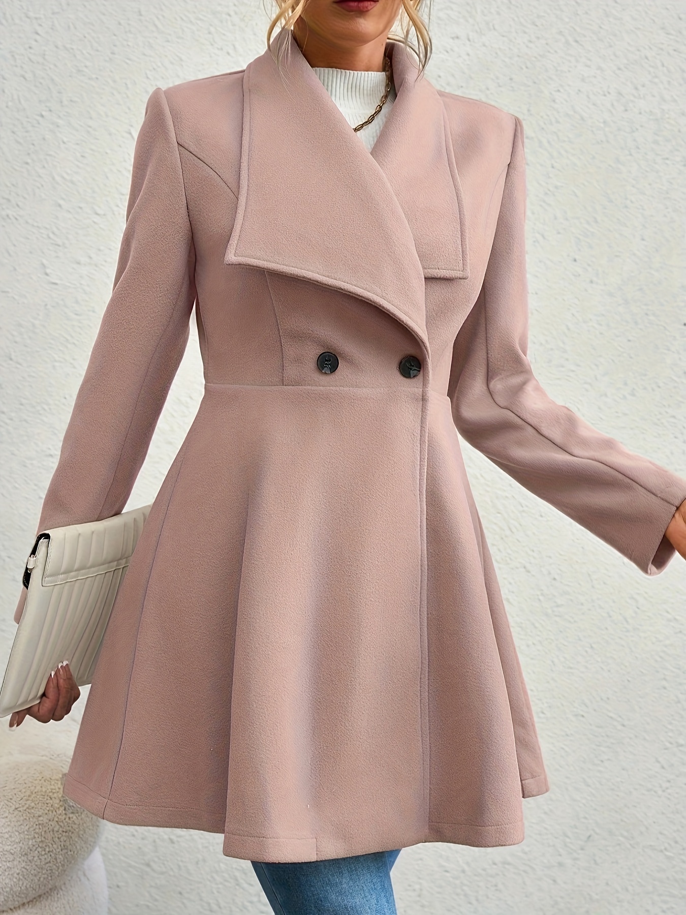 plus size elegant coat womens plus solid long sleeve double breast button waterfall collar nipped waist longline coat details 16