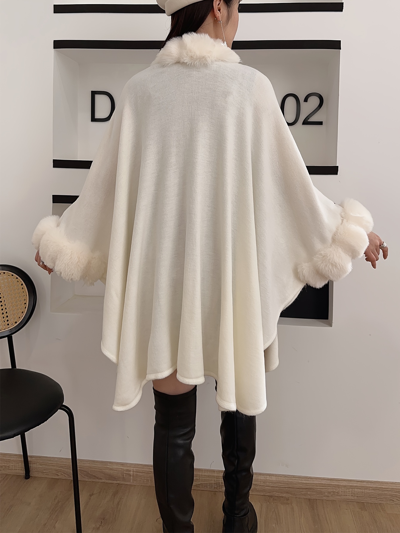 plus size solid faux fur trim coat casual long sleeve open front outerwear for fall winter womens plus size clothing details 22