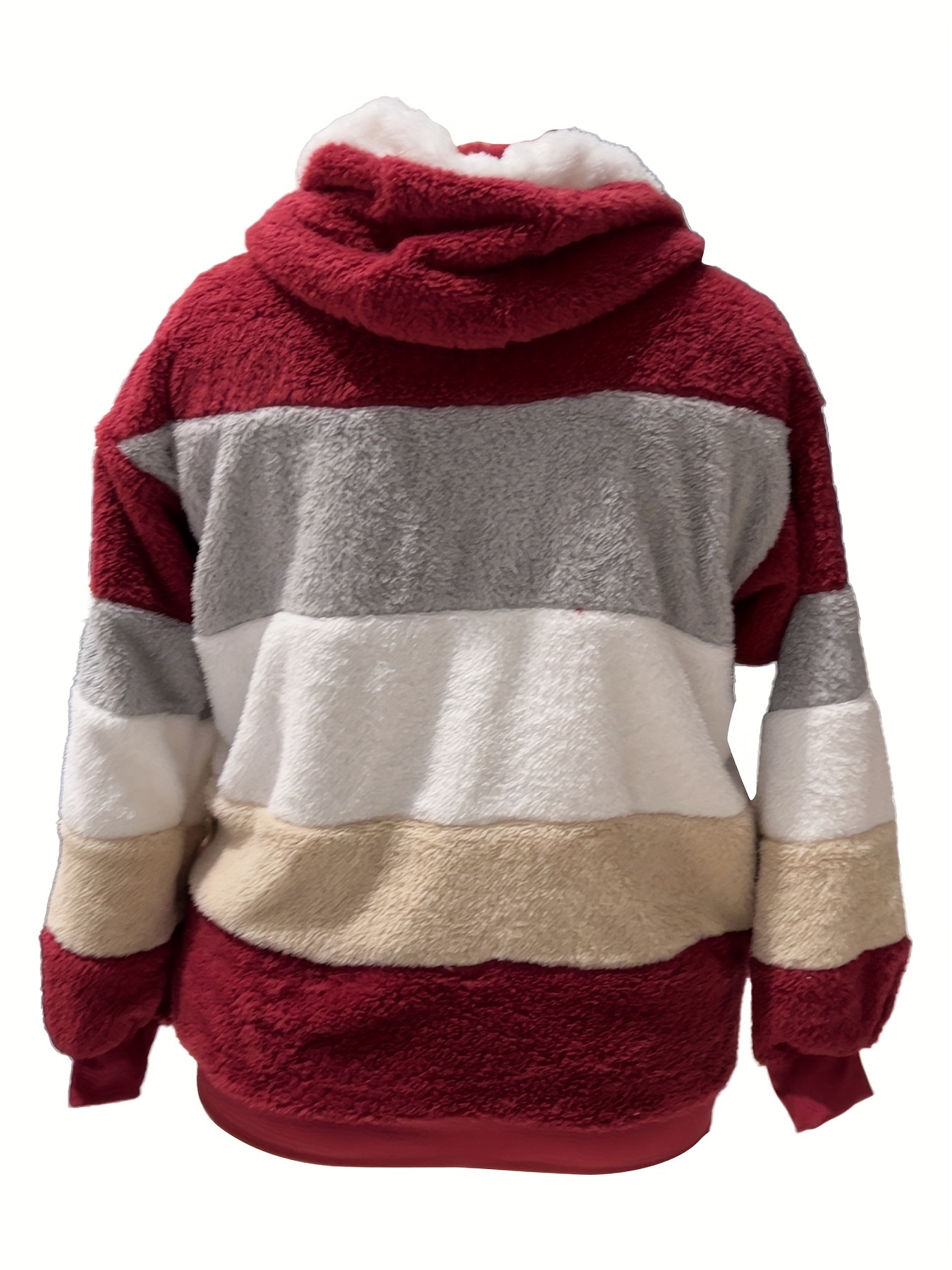 plus size striped fuzzy hooded coat casual long sleeve zipper warm coat for fall winter womens plus size clothing details 13