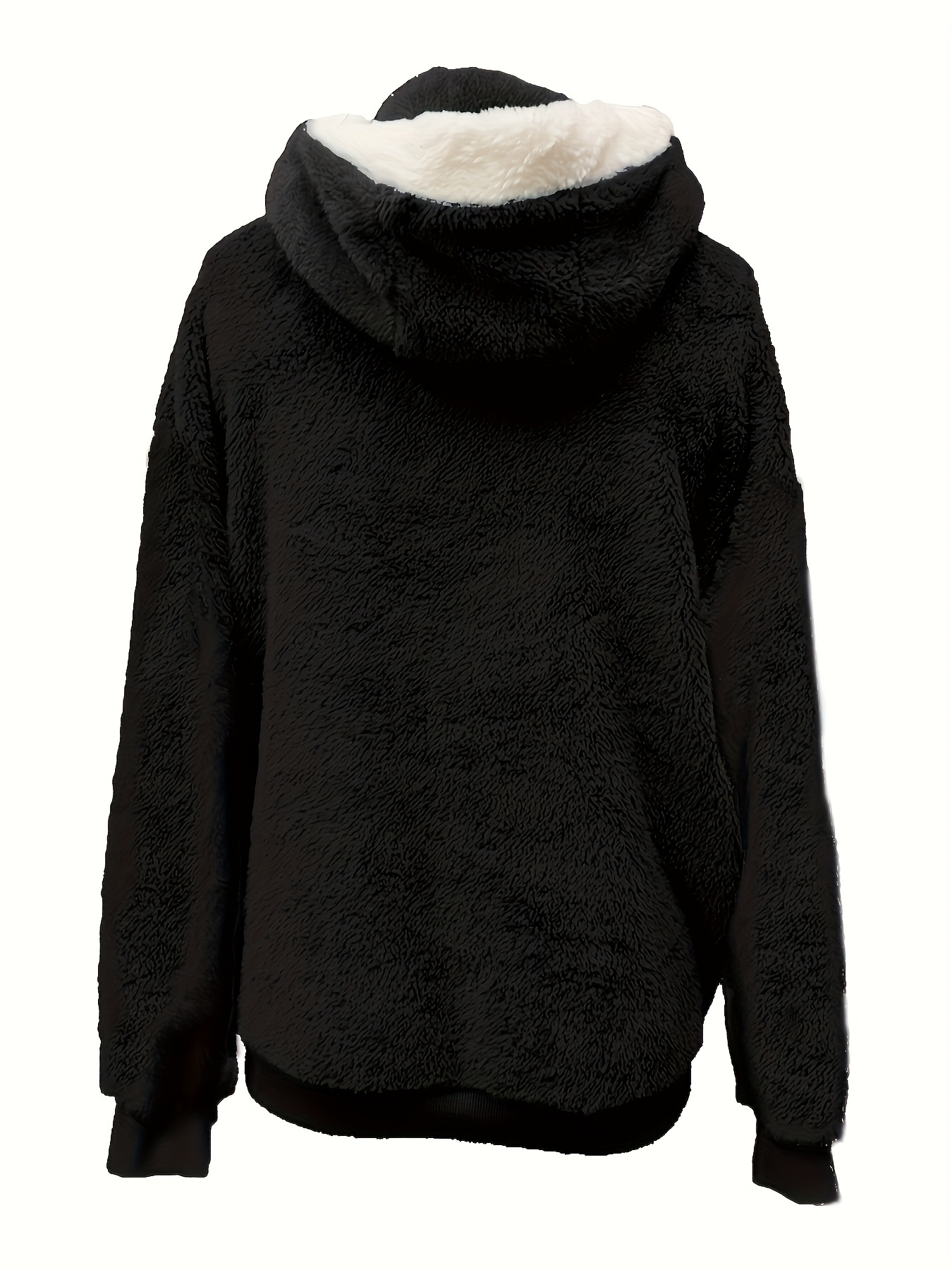 plus size fuzzy hooded pockets coat casual long sleeve zipper outwear for fall winter womens plus size clothing details 2