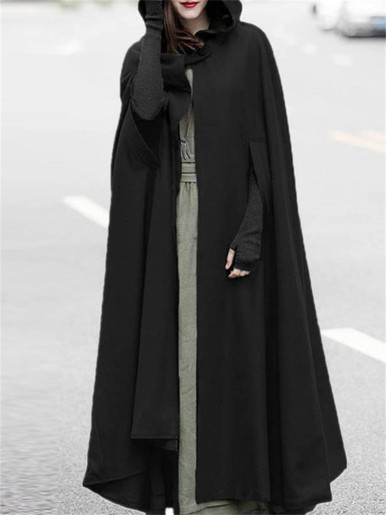 plus size solid hooded cape cloak coat casual button front outerwear for fall winter womens plus size clothing details 3