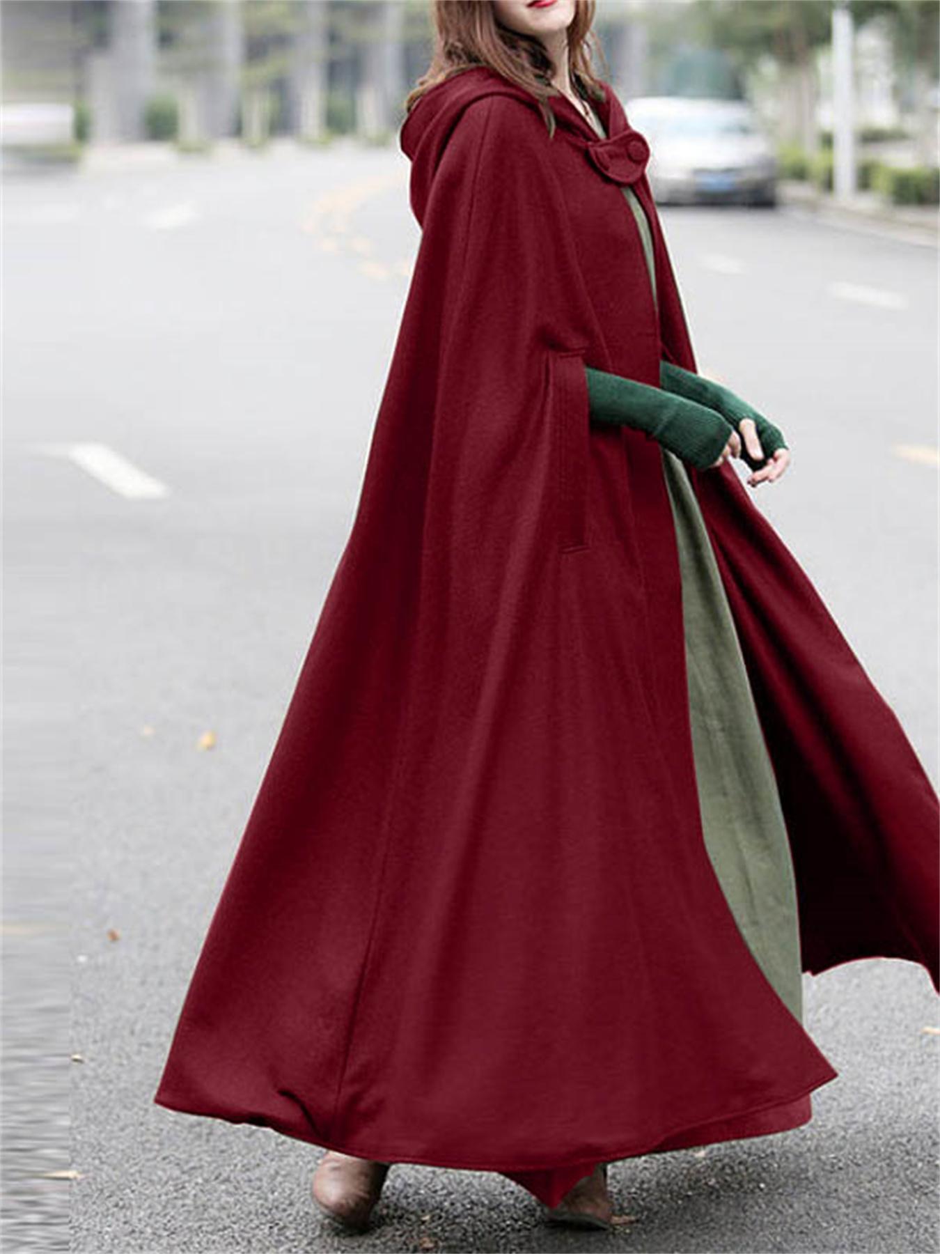 plus size solid hooded cape cloak coat casual button front outerwear for fall winter womens plus size clothing details 12