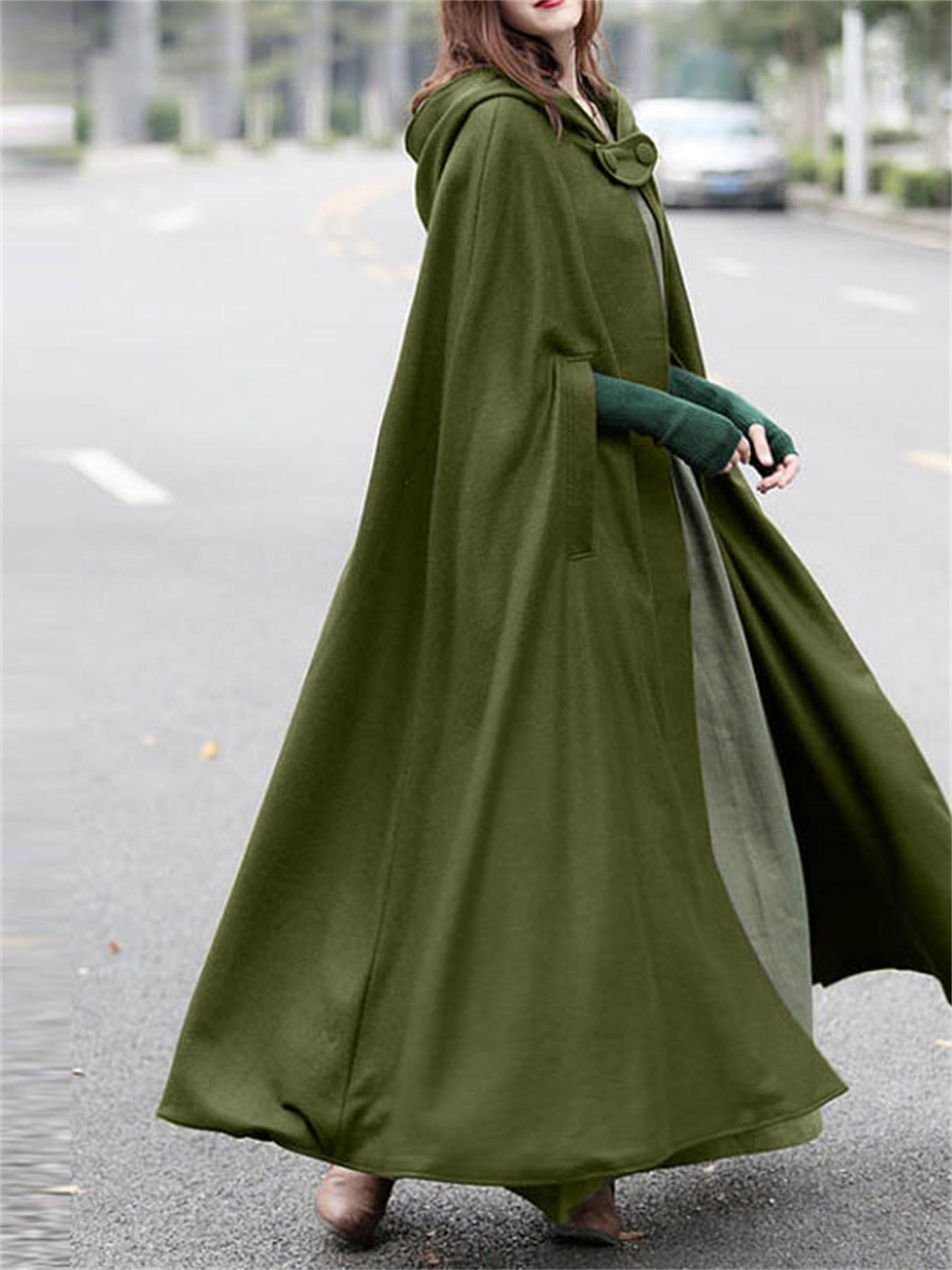 plus size solid hooded cape cloak coat casual button front outerwear for fall winter womens plus size clothing details 15