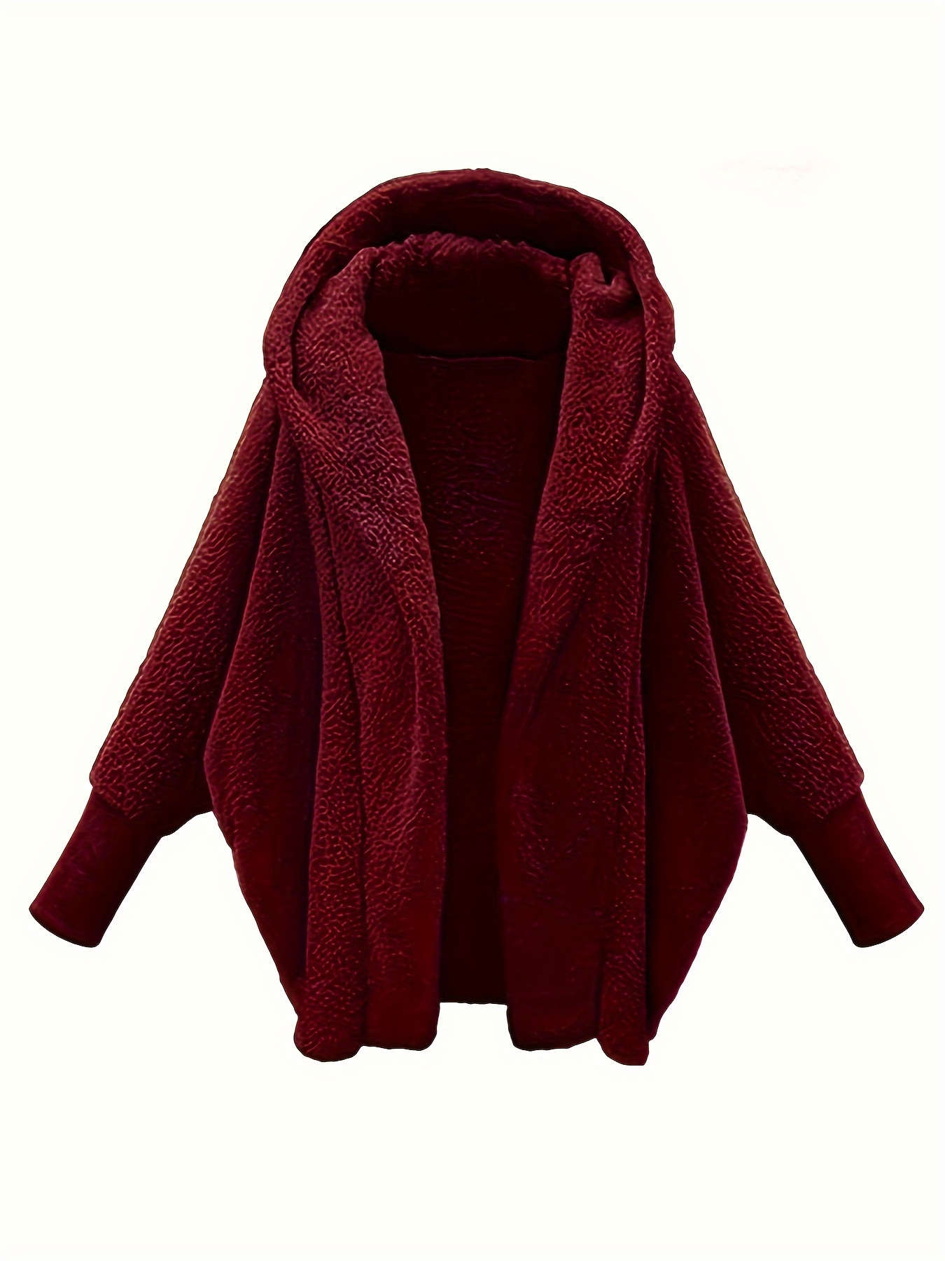 plus size casual coat womens plus solid teddy fleece hooded batwing sleeve loose fit coat details 5