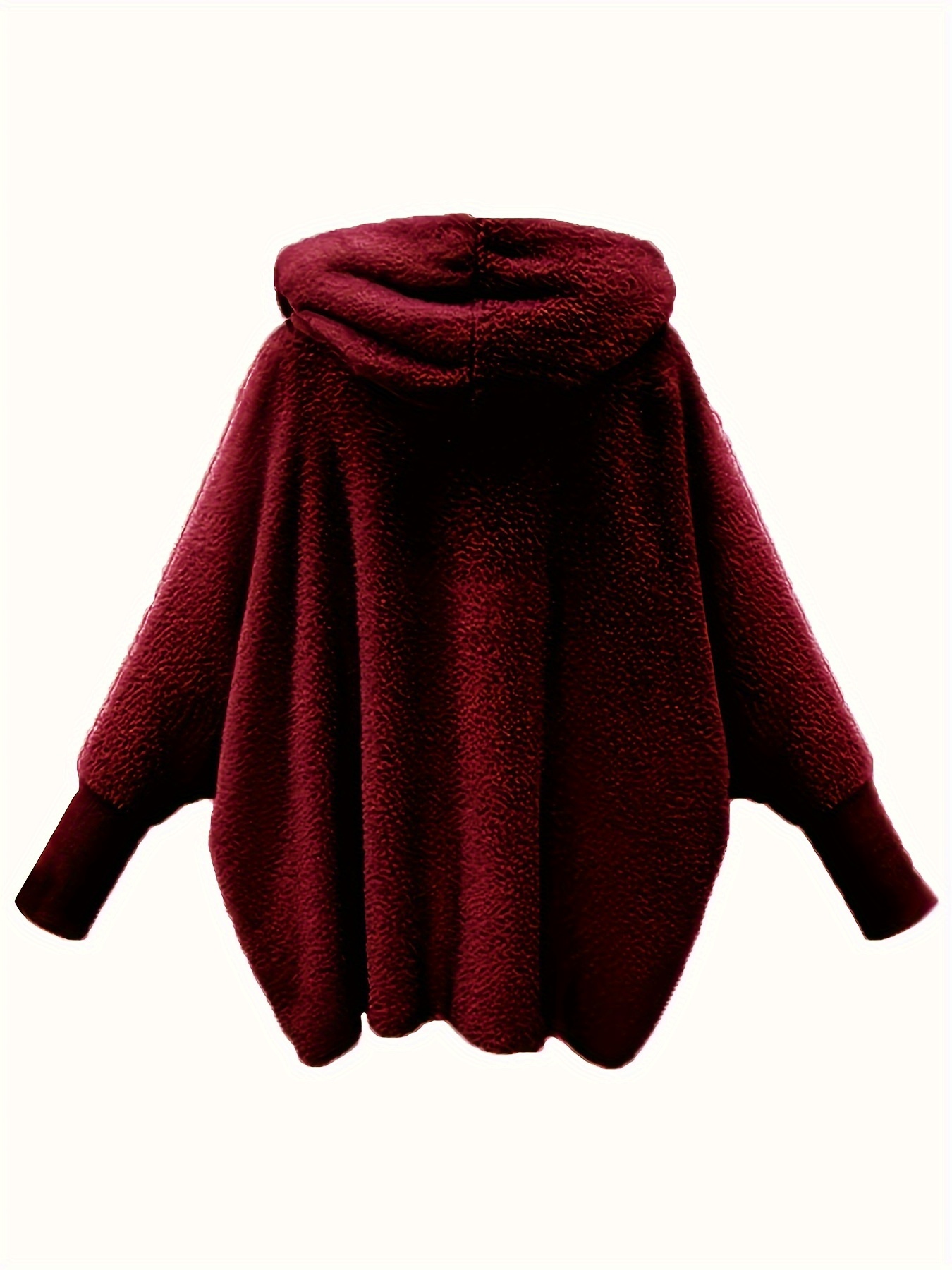 plus size casual coat womens plus solid teddy fleece hooded batwing sleeve loose fit coat details 6