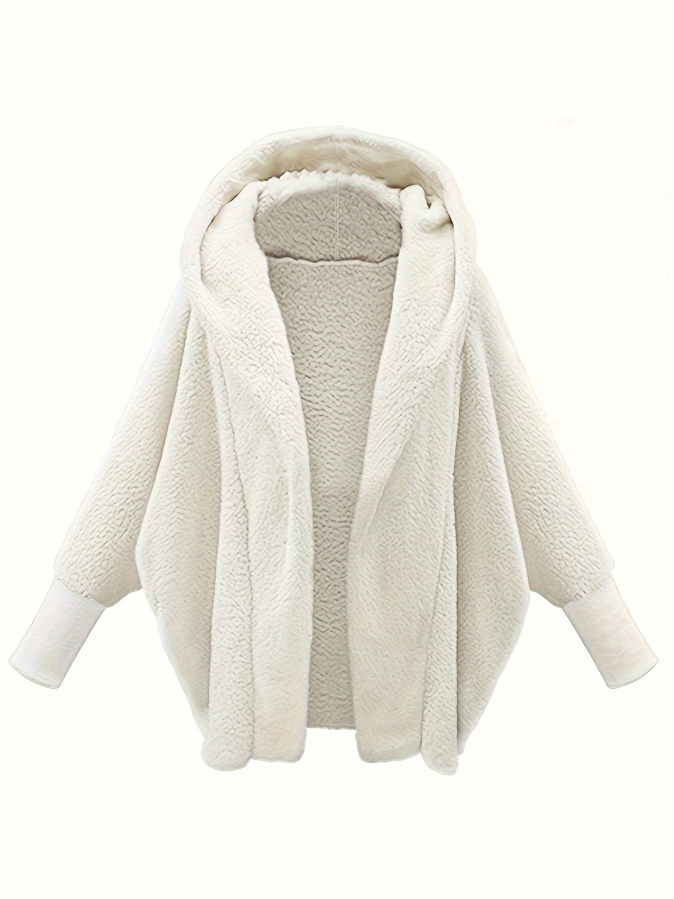 plus size casual coat womens plus solid teddy fleece hooded batwing sleeve loose fit coat details 8