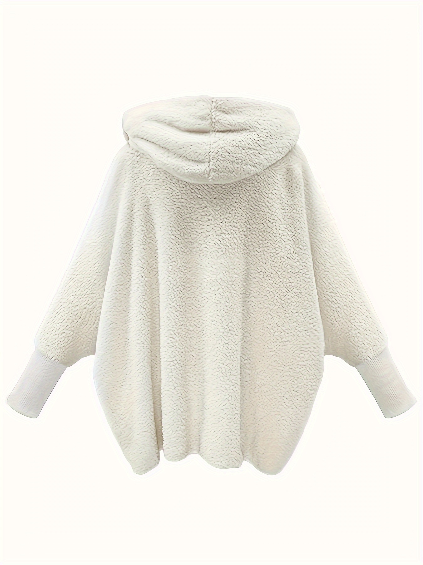 plus size casual coat womens plus solid teddy fleece hooded batwing sleeve loose fit coat details 10