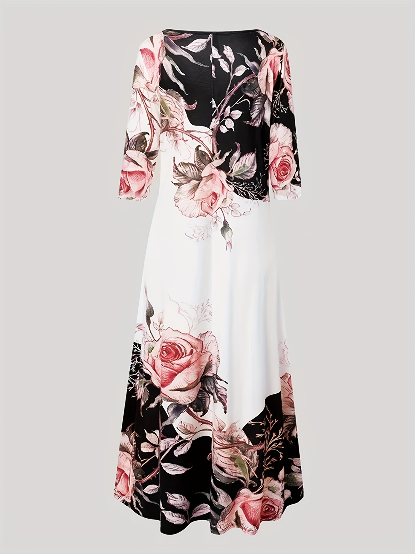 floral print 3 4 sleeve dress casual v neck maxi dress womens clothing details 2