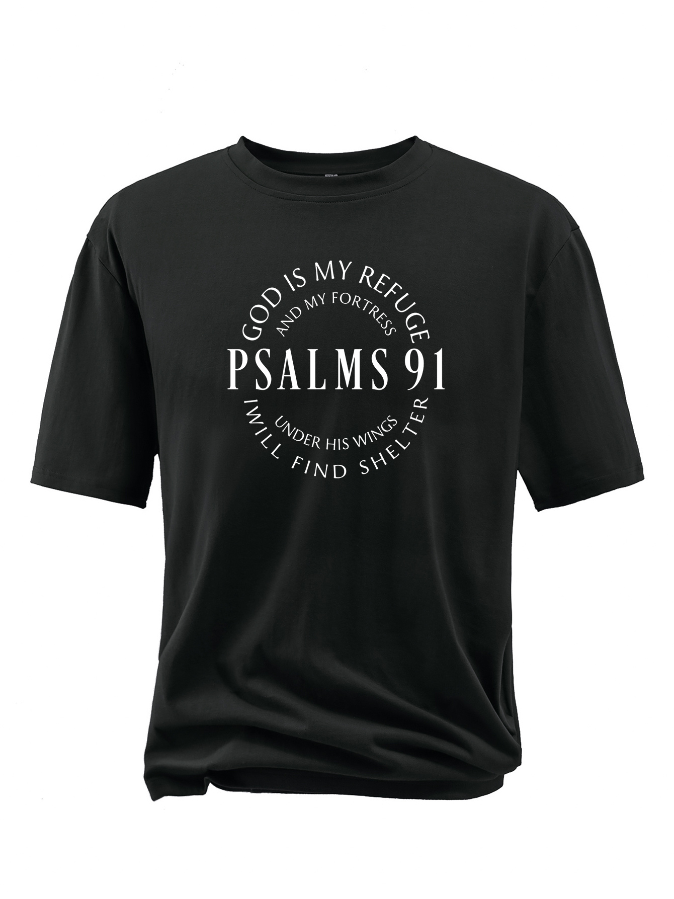 plus size psalm 91 print mens crew neck short sleeve t shirts loose shirts for outdoor activities mens clothes details 0