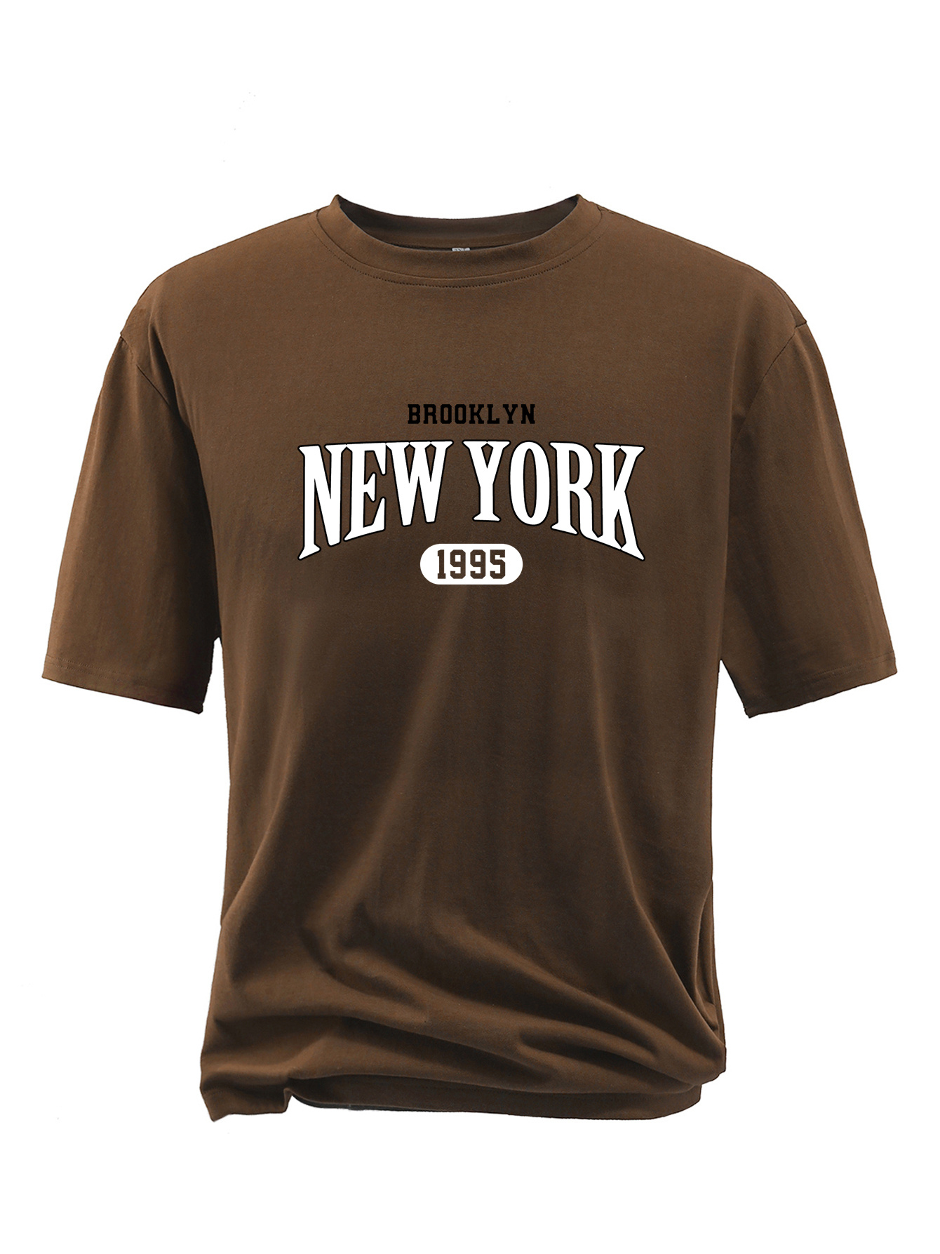 plus size mens new york 1995 print short sleeve t shirts comfy casual elastic crew neck tops mens clothing details 2