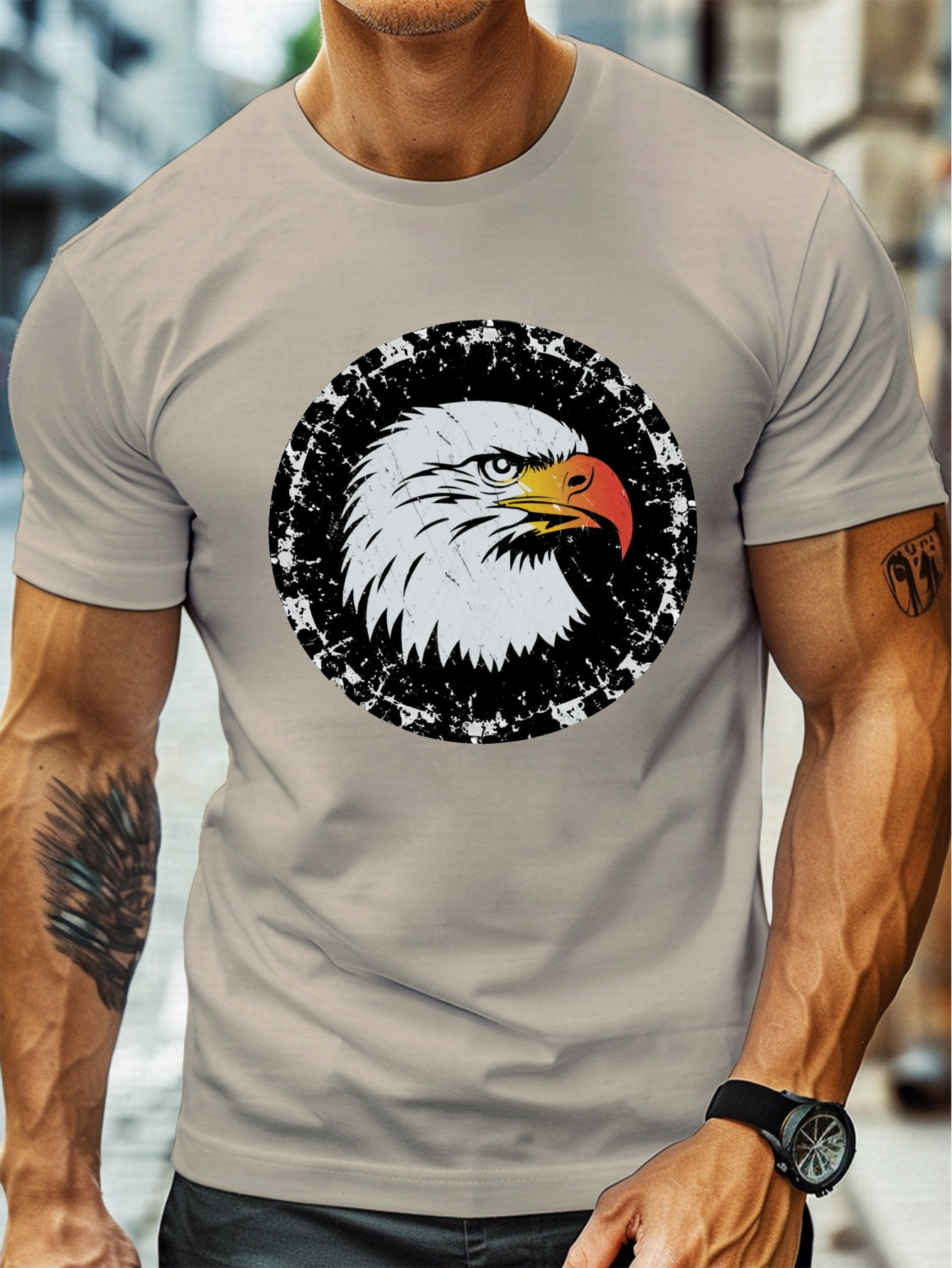 plus size mens summer t shirt vintage eagle graphic print short sleeve tees trend casual tops for daily life big tall guys details 0