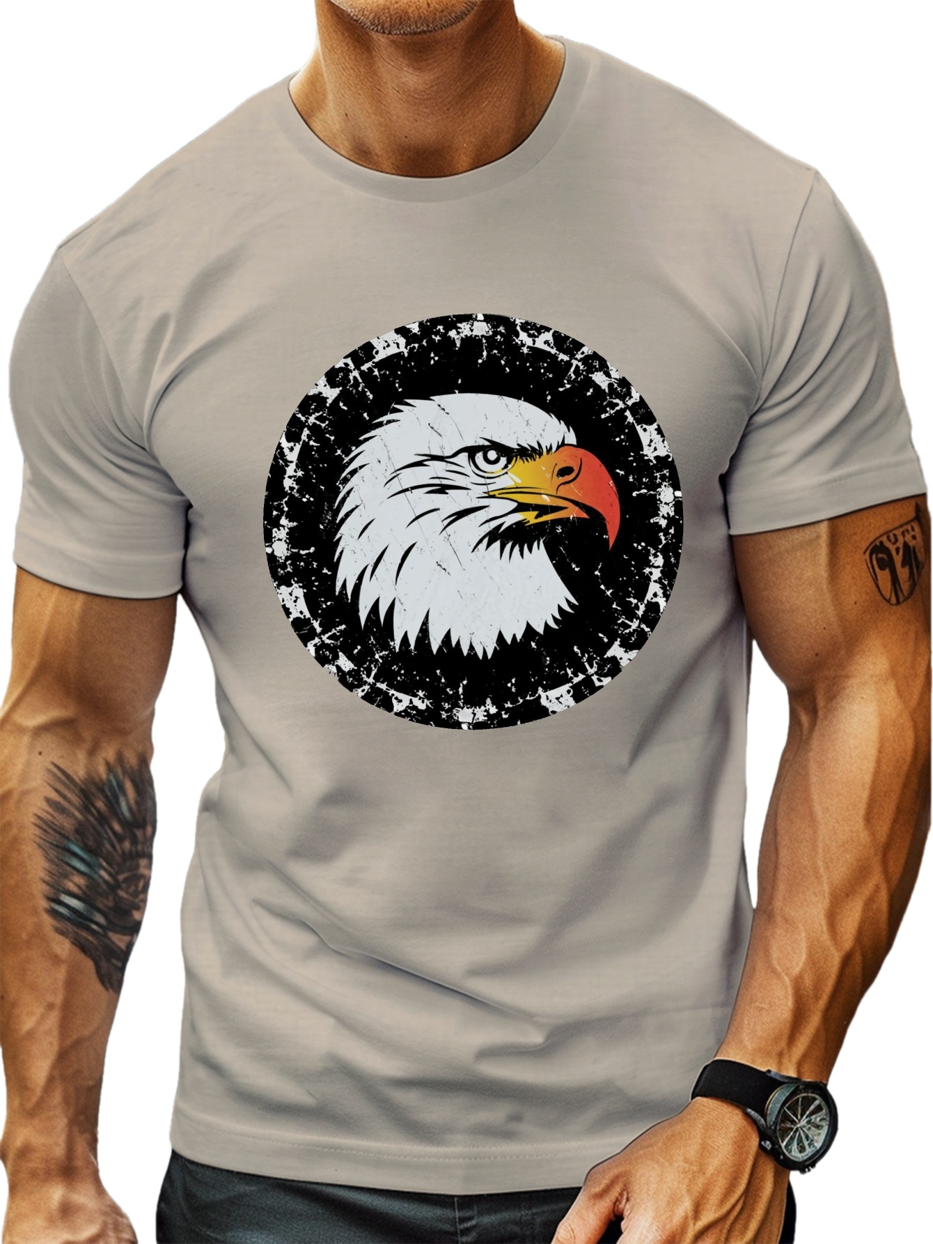 plus size mens summer t shirt vintage eagle graphic print short sleeve tees trend casual tops for daily life big tall guys details 2