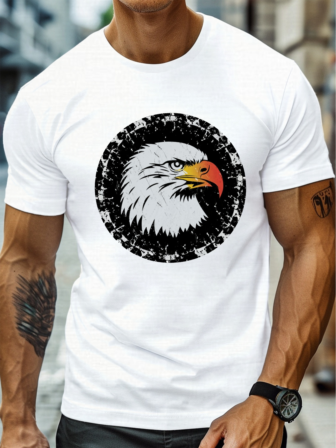 plus size mens summer t shirt vintage eagle graphic print short sleeve tees trend casual tops for daily life big tall guys details 6