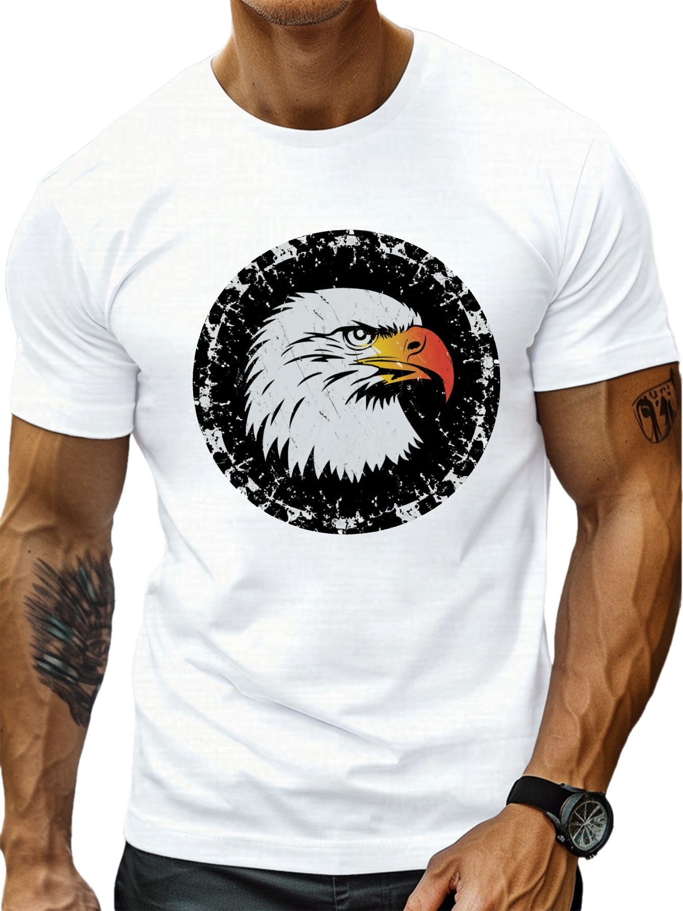 plus size mens summer t shirt vintage eagle graphic print short sleeve tees trend casual tops for daily life big tall guys details 8