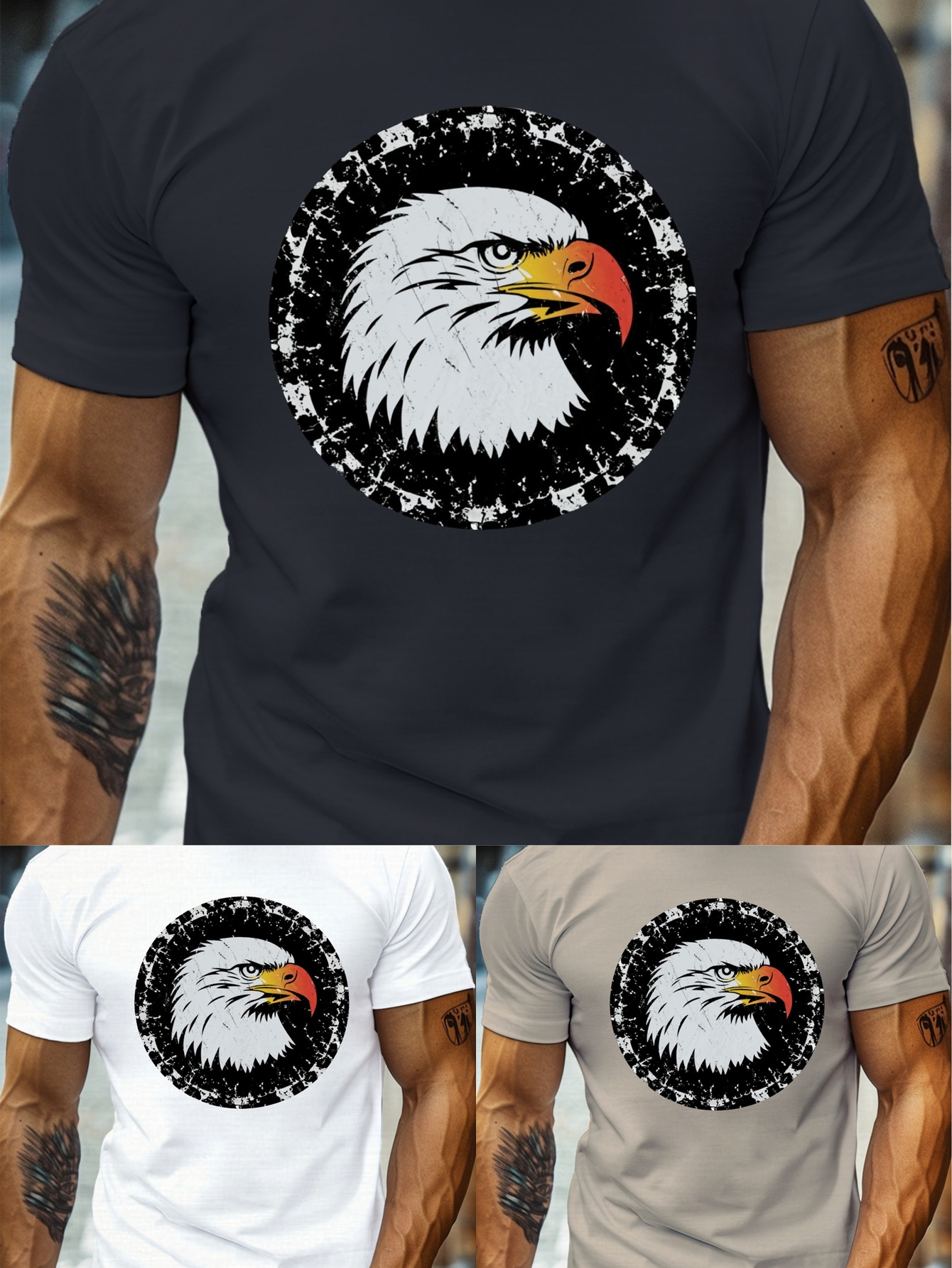 plus size mens summer t shirt vintage eagle graphic print short sleeve tees trend casual tops for daily life big tall guys details 14