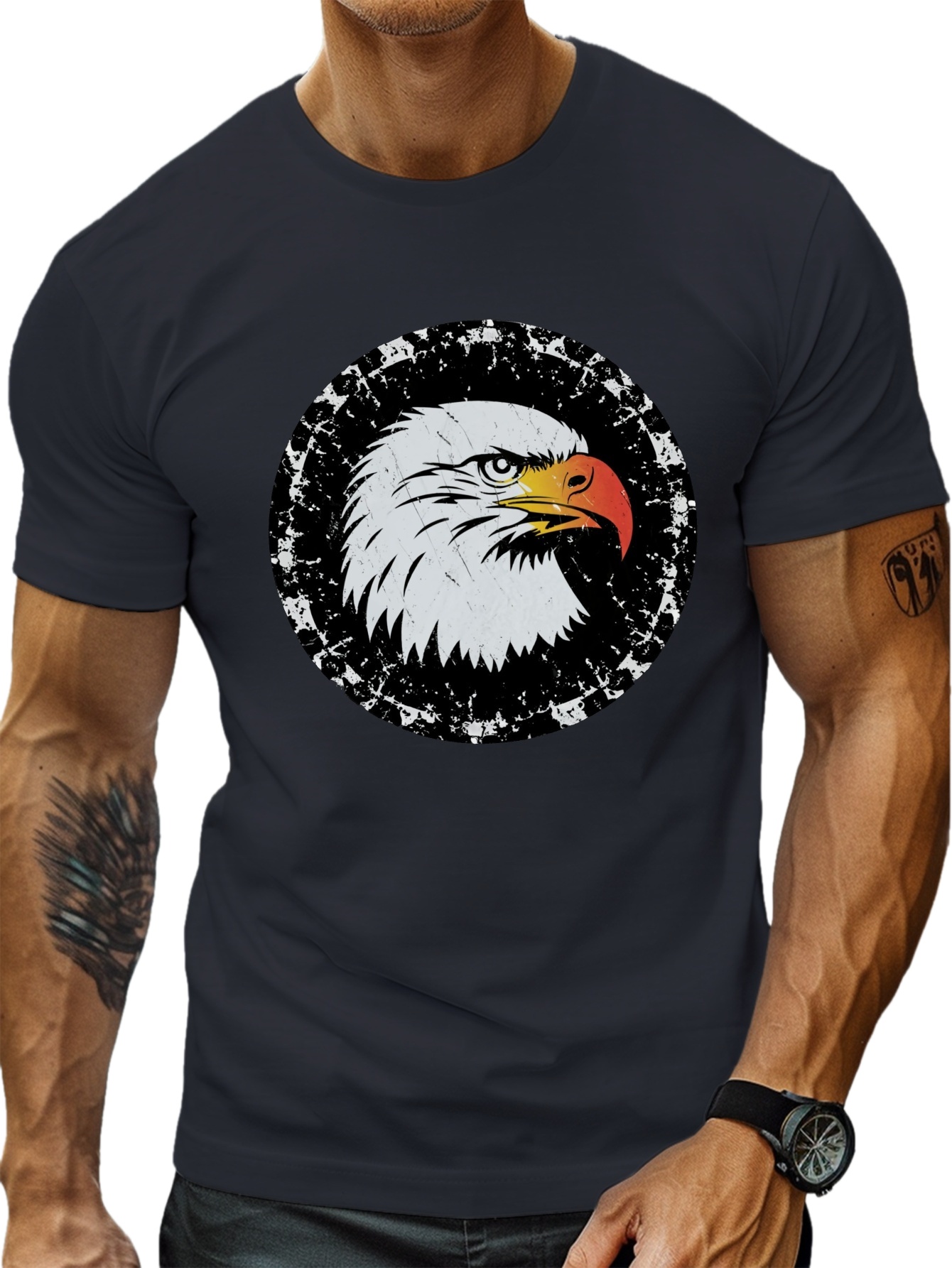 plus size mens summer t shirt vintage eagle graphic print short sleeve tees trend casual tops for daily life big tall guys details 15