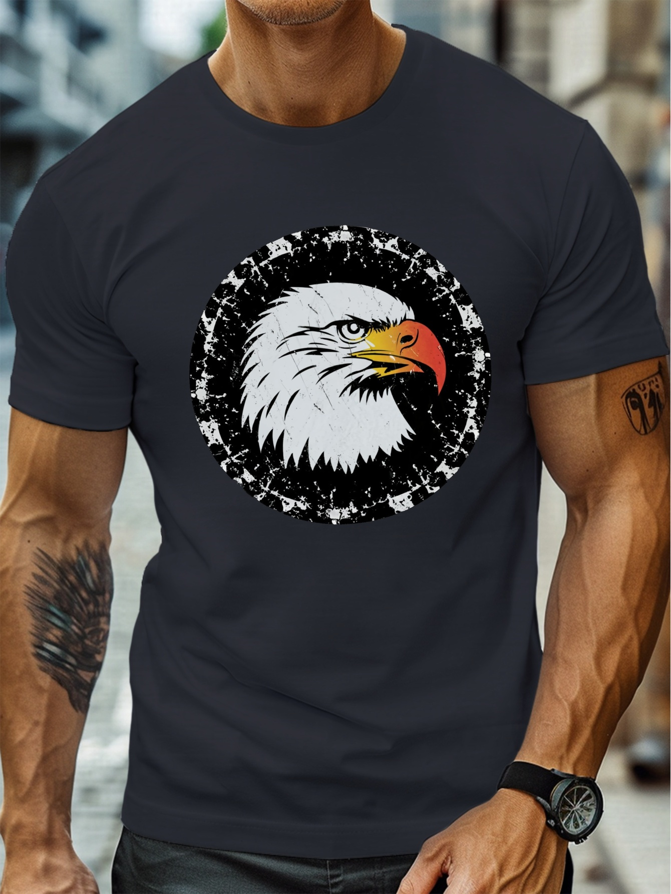 plus size mens summer t shirt vintage eagle graphic print short sleeve tees trend casual tops for daily life big tall guys details 16