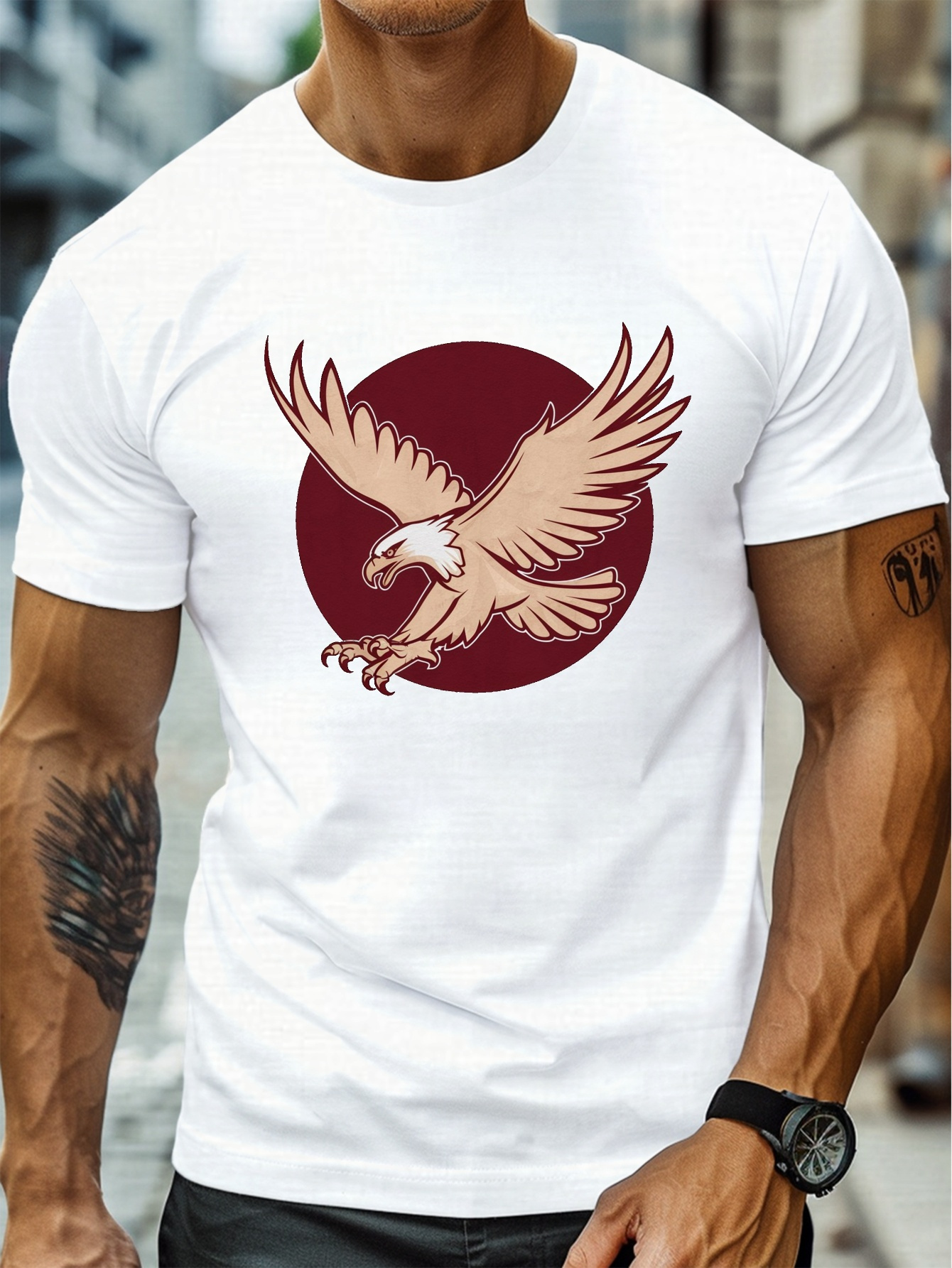 plus size mens summer t shirt powerful elegant eagle   flight graphic print short sleeve tees trend casual tops for daily life big tall guys details 0