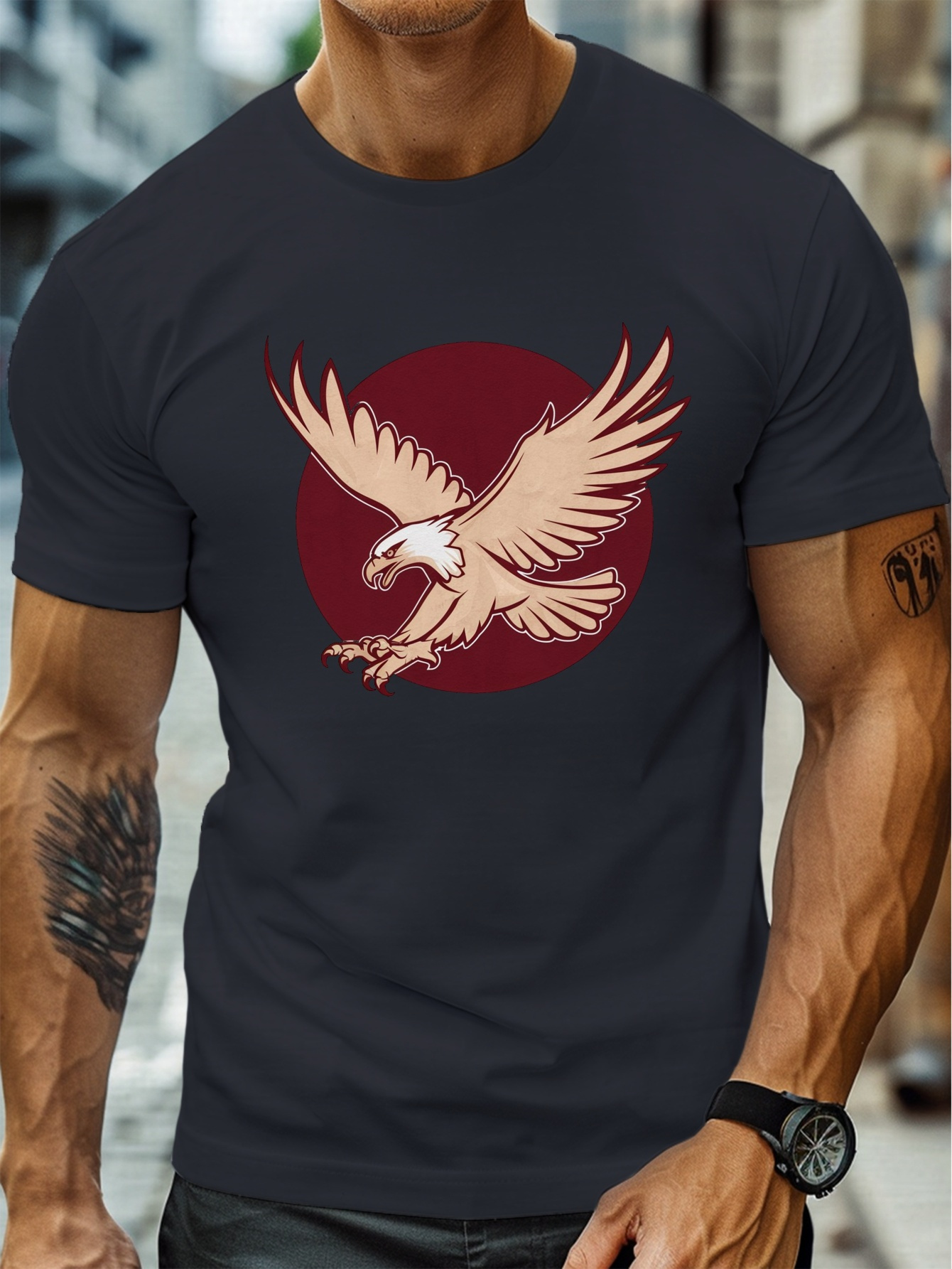 plus size mens summer t shirt powerful elegant eagle   flight graphic print short sleeve tees trend casual tops for daily life big tall guys details 5