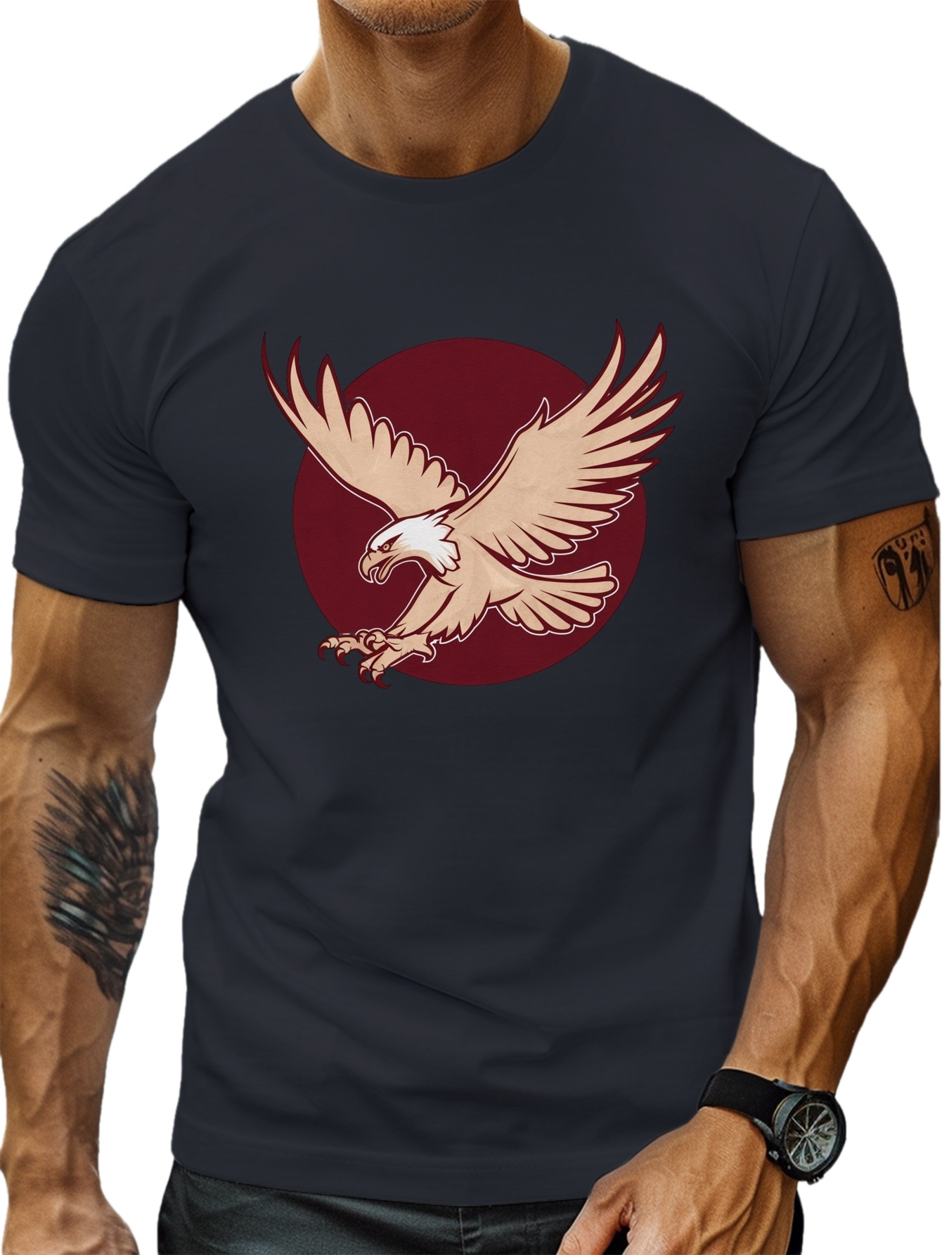 plus size mens summer t shirt powerful elegant eagle   flight graphic print short sleeve tees trend casual tops for daily life big tall guys details 7