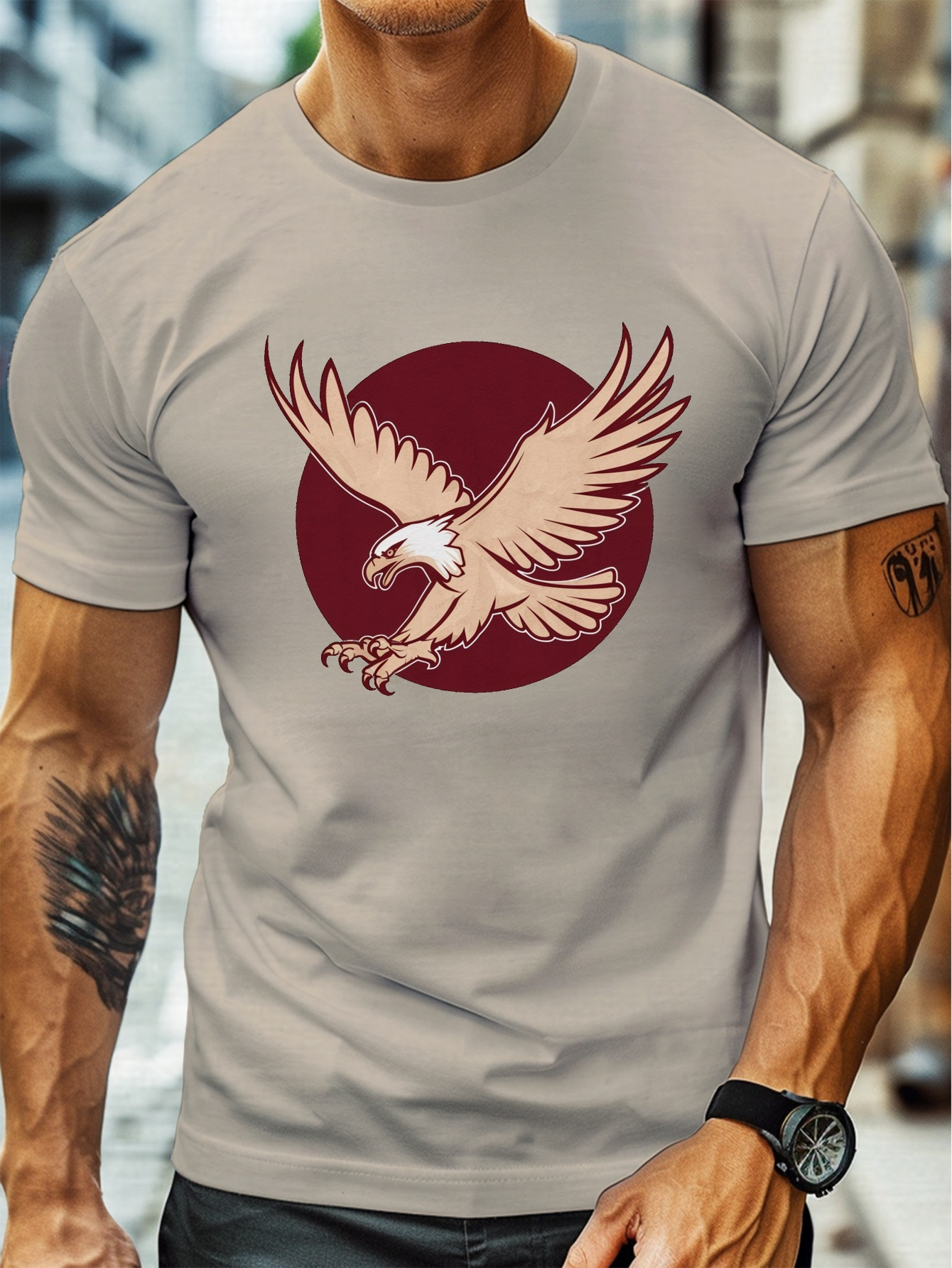 plus size mens summer t shirt powerful elegant eagle   flight graphic print short sleeve tees trend casual tops for daily life big tall guys details 11