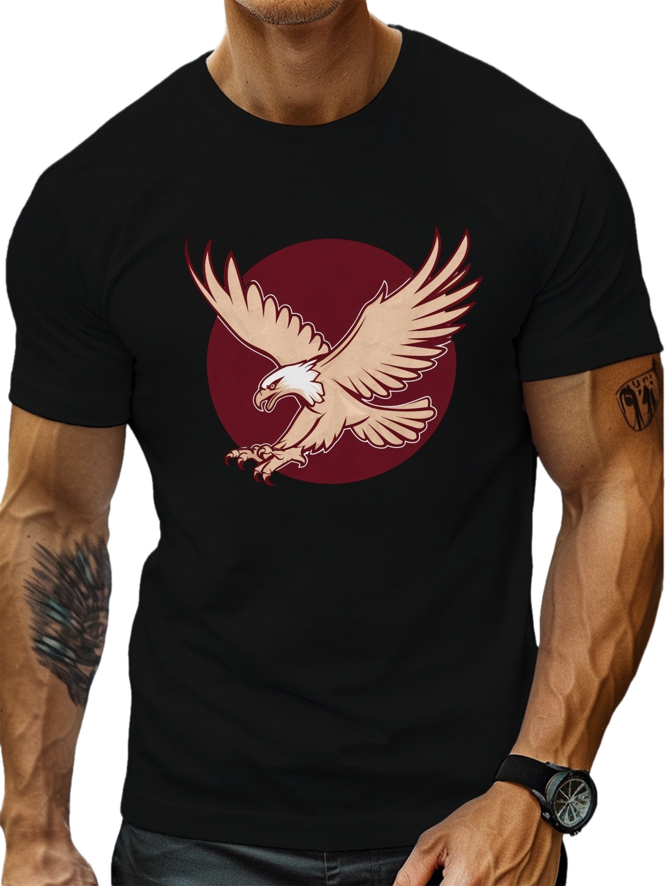 plus size mens summer t shirt powerful elegant eagle   flight graphic print short sleeve tees trend casual tops for daily life big tall guys details 18