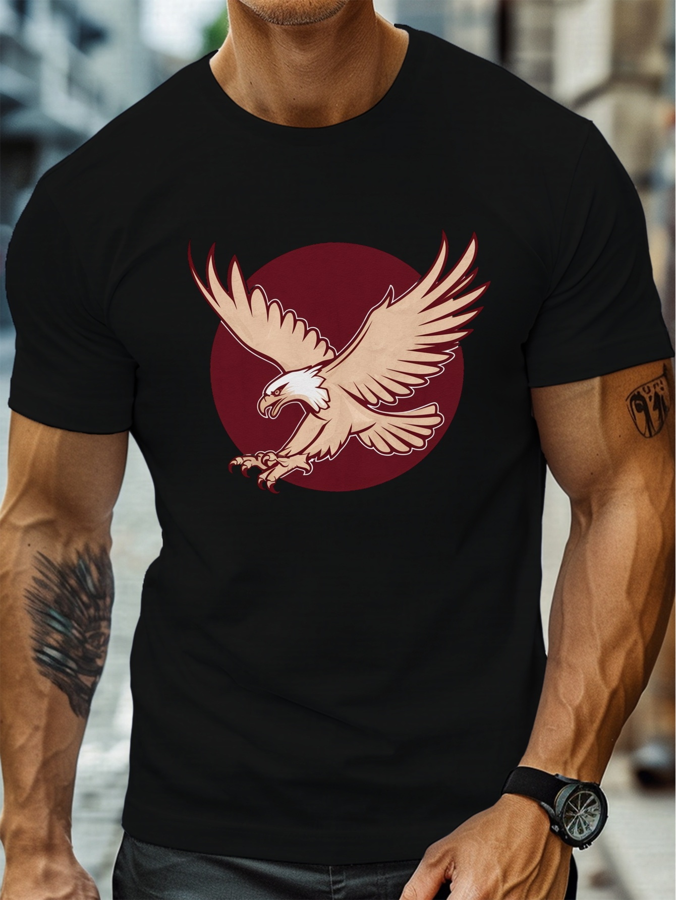 plus size mens summer t shirt powerful elegant eagle   flight graphic print short sleeve tees trend casual tops for daily life big tall guys details 19