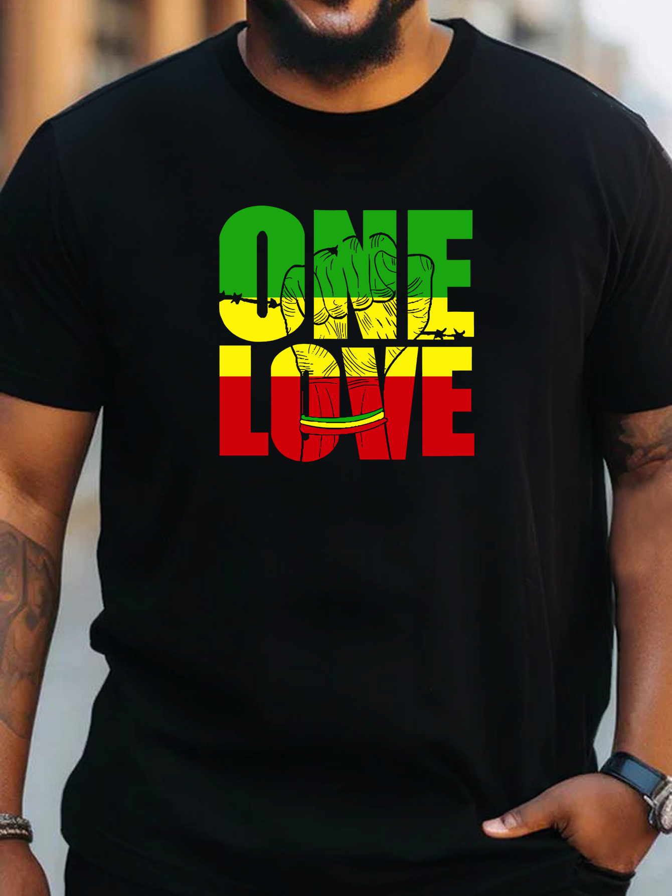 plus size one love print casual t shirt for men breathable comfy short sleeve sports tee big tall summer clothing details 0