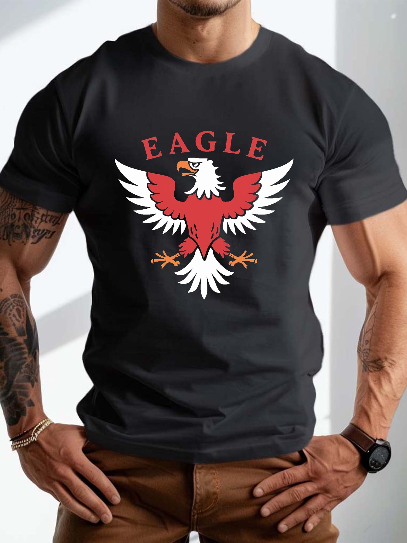 plus size mens summer t shirt spread wings eagle graphic print short sleeve tees trendy casual tops for daily life big tall guys details 0