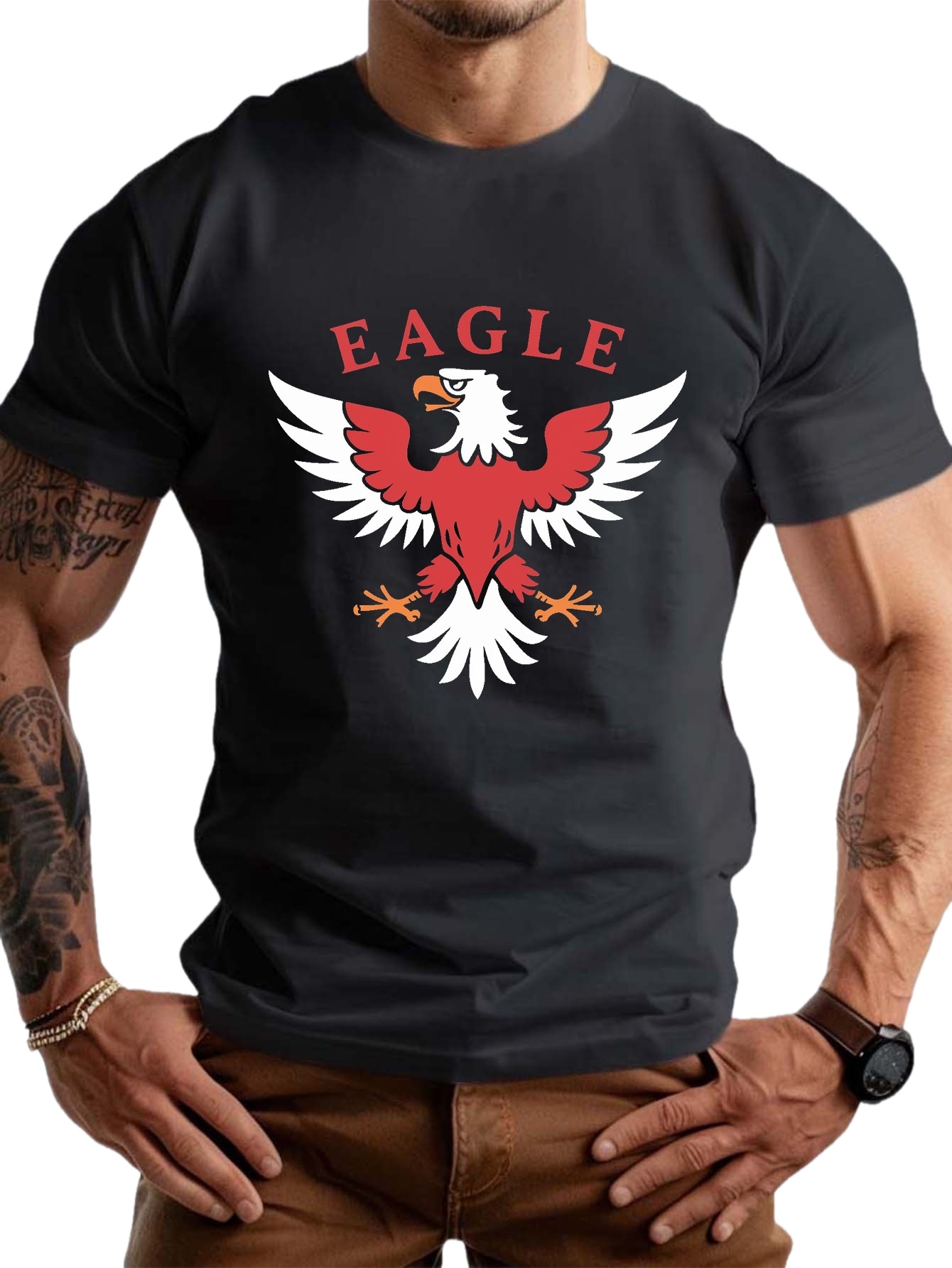 plus size mens summer t shirt spread wings eagle graphic print short sleeve tees trendy casual tops for daily life big tall guys details 2