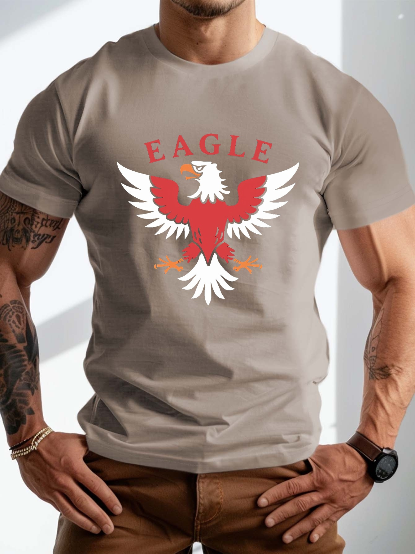 plus size mens summer t shirt spread wings eagle graphic print short sleeve tees trendy casual tops for daily life big tall guys details 6