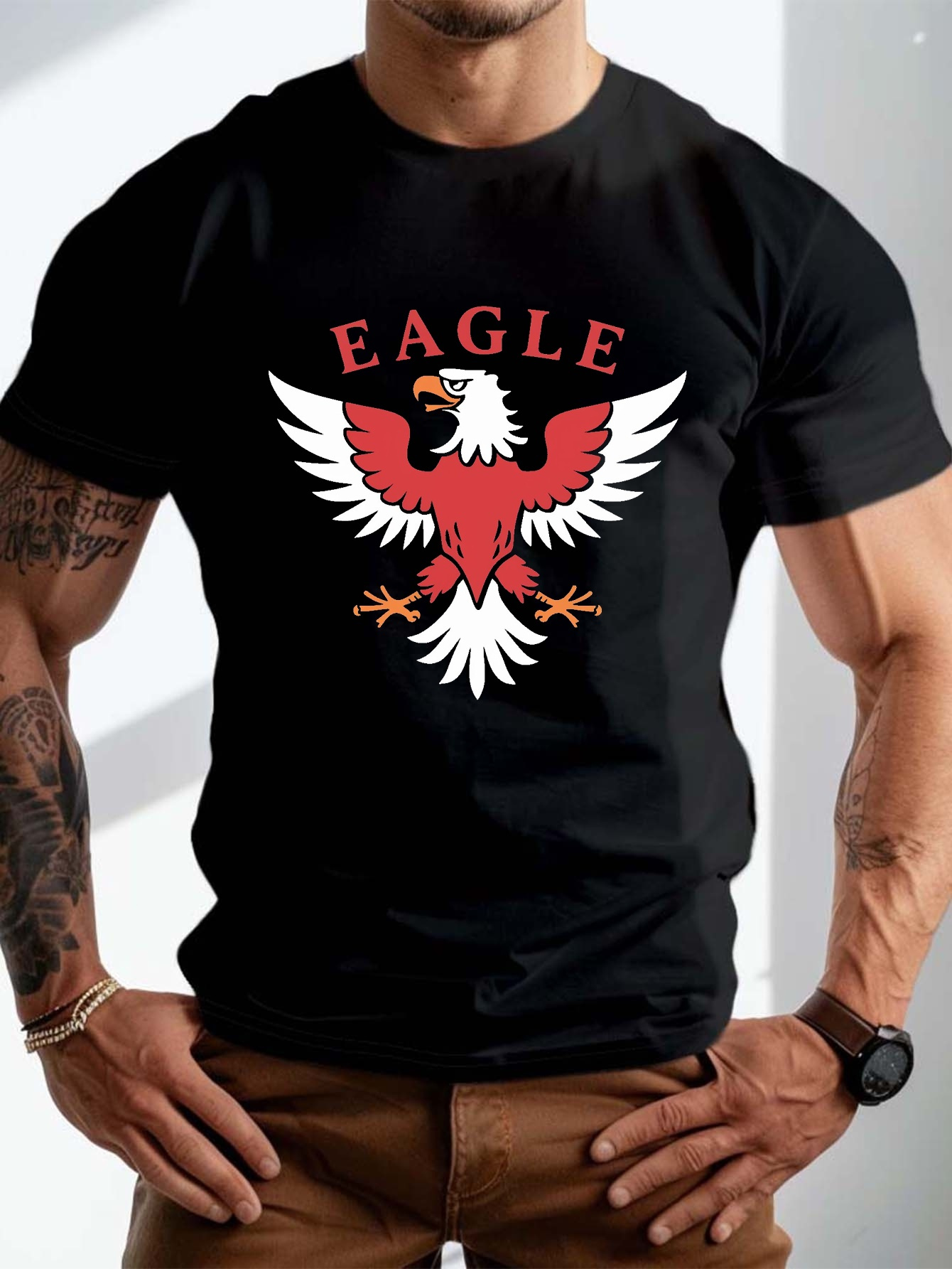 plus size mens summer t shirt spread wings eagle graphic print short sleeve tees trendy casual tops for daily life big tall guys details 15