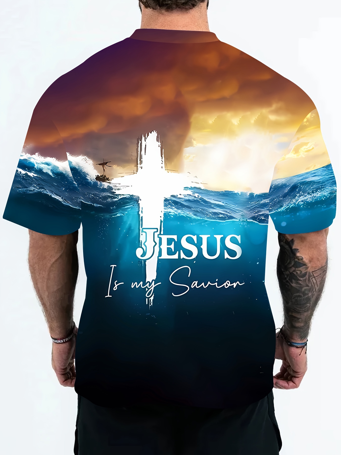 mens plus size fashion t shirt summer outdoor casual wear short sleeve with religious graphic tee religious inspirational clothing details 1